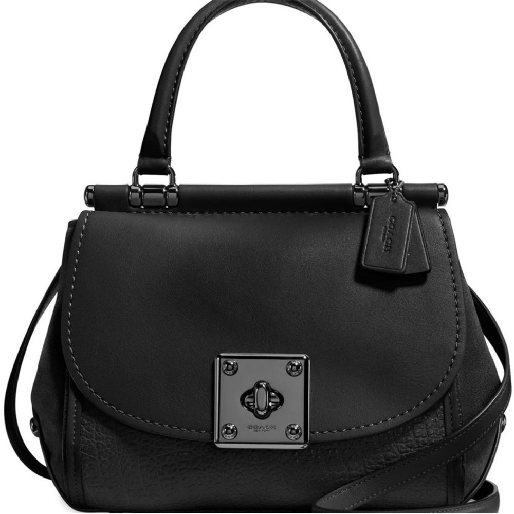 Coach Drifter. Black suede & leather top handle bag.